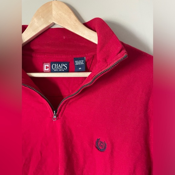 Vintage men’s Chaps Crimson Quarter-Zip Sweater size Medium 100% cotton NWOT - Picture 2 of 5